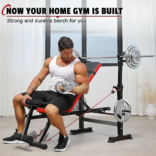 OPPSDECOR Adjustable Weight Bench Set with Squat Barbell Rack and Removable Foot Bracket, Bench Press Workout Bench with Weight Storage Sit up Incline Flat Decline 600lbs 6 in 1 Weight Bench for Full - Thumbnail 7
