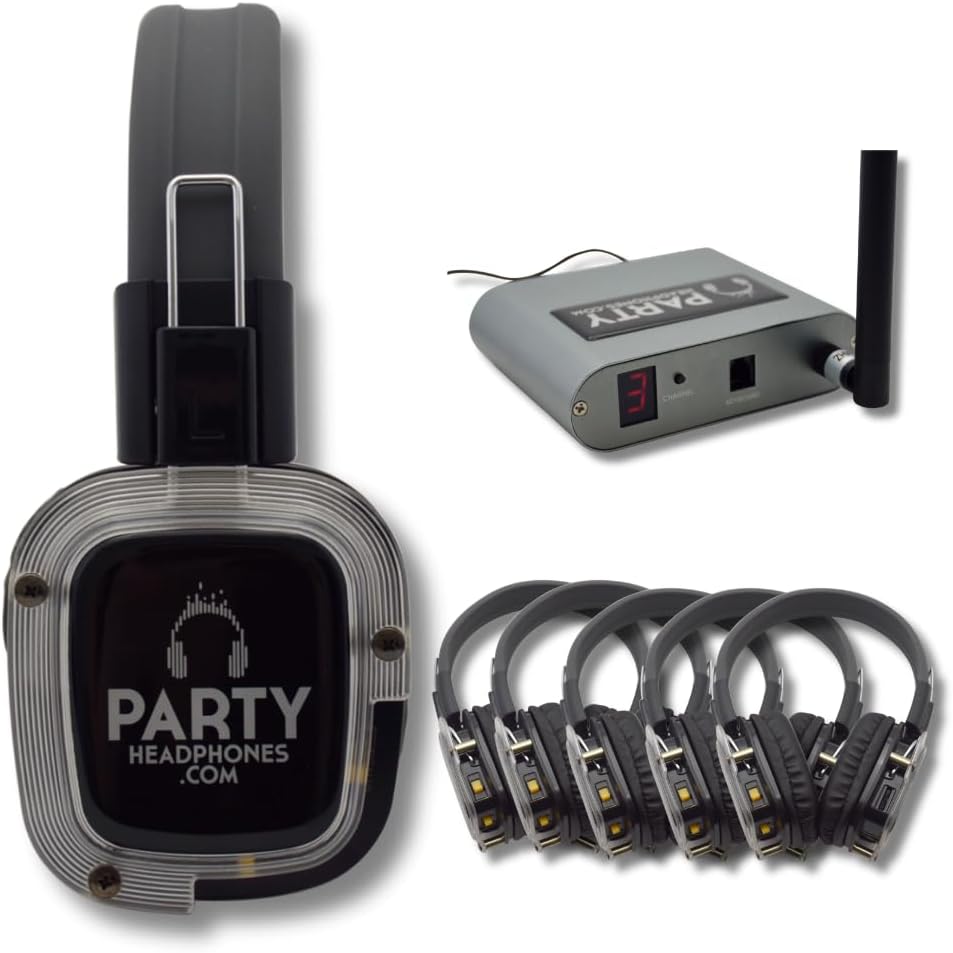 5 x Wireless RF Silent Disco , 1 x RF Transmitter | HD Strong Bass | No Sync Delay | 1500ft Range | As seen on Netflix | Ideal for TV, Home Theater, Outdoor