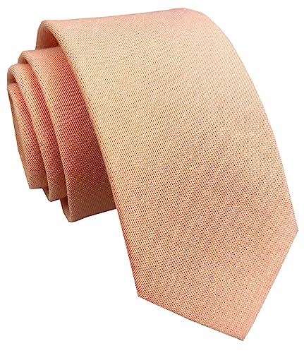 Image of Elfeves Men's Skinny Solid Color Tie Causal Cotton Linen Narrow Slim cut Necktie