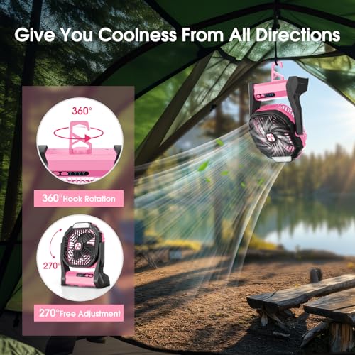 Peouix Portable Rechargeable Fan, 20000mAh Cordless Battery Powered Camping Tent Fans with LED Lantern, Small USB C Operated Outdoor Ventiladores for Travel Camp Fishing Office Home Essentials - Image 5