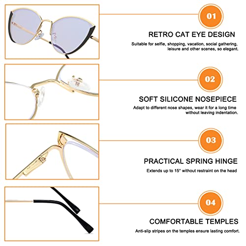 Image of HJSTES Blue Light Blocking Glasses Women Trendy Cat Eye Metal Frame Computer Reading Eyewear(Black)
