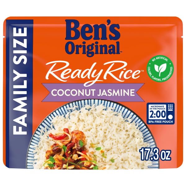 BEN'S ORIGINAL READY RICE Coconut Jasmine Family Size Rice, Easy Dinner Side, 17.3 oz Pouch (Pack of 6)