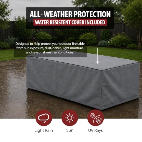 Image of AMS Creations | Madison 60 inch Bundle Rectangular Propane Gas Outdoor Fire Pit Table | Dark Gray Concrete GFRC | Limestone Texture or Surface | Electronic Ignition | Outside Backyard Fireplace