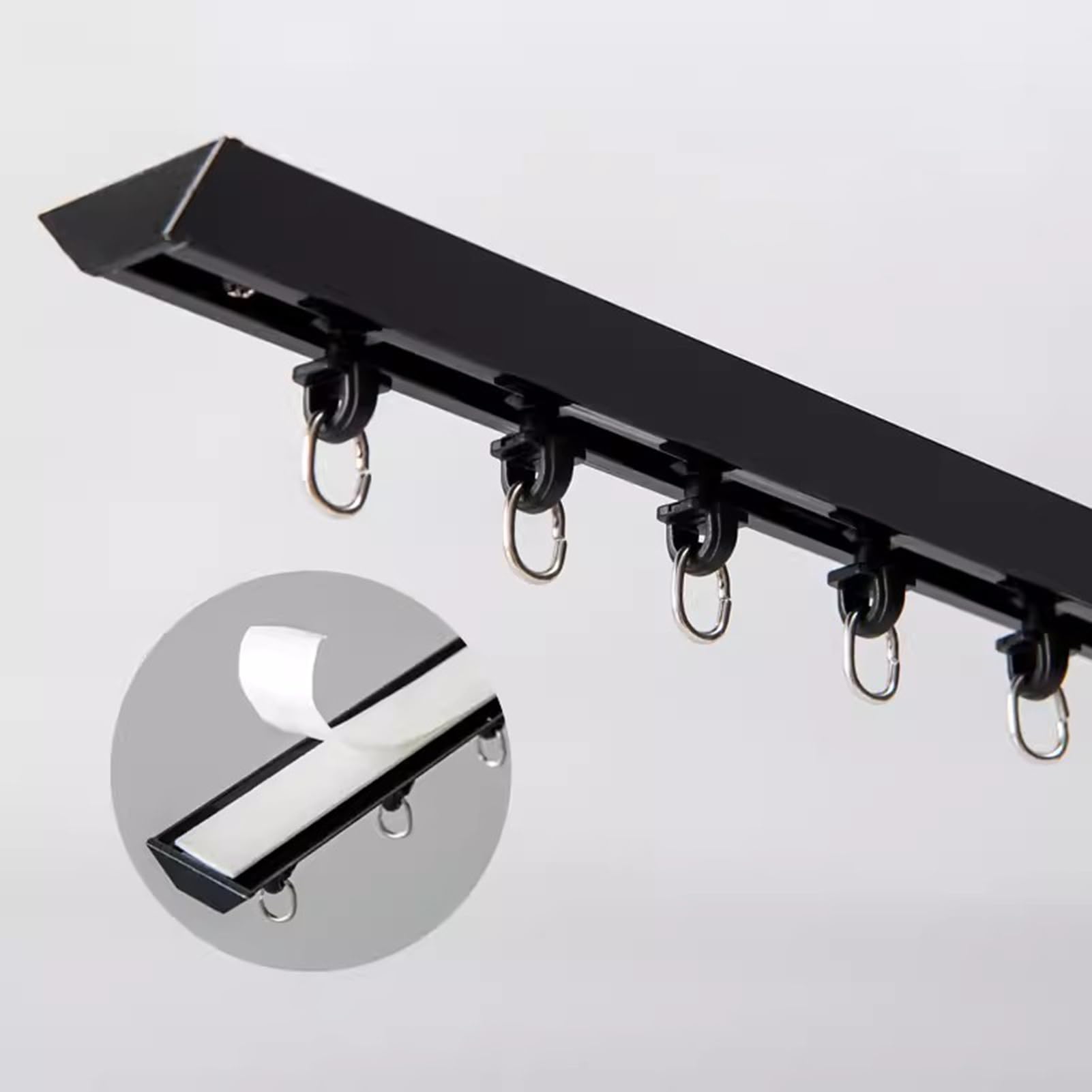Kit de tringle à rideaux sans perçage avec embouts et crochets auto-adhésifs en aluminium pour salle de bain, porte, placard, camping-car, 3 m, noir