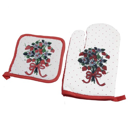 Ruilogod Rojo blanco caliente resistente al horno horno microondas mitón guantes m Mat