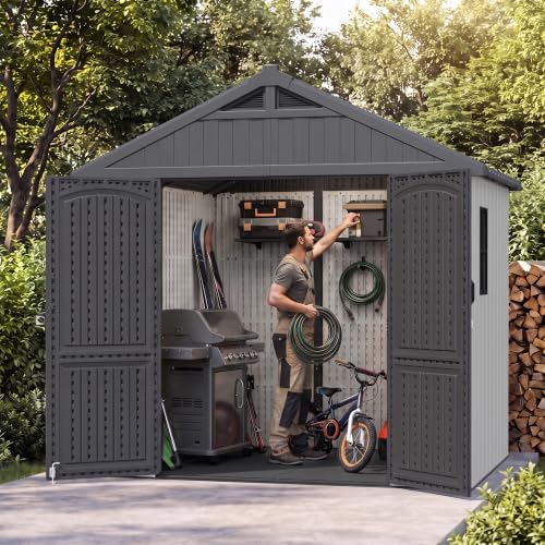 Image of Greesum 8x6 FT Resin Outdoor Storage Shed with Floor, Beige
