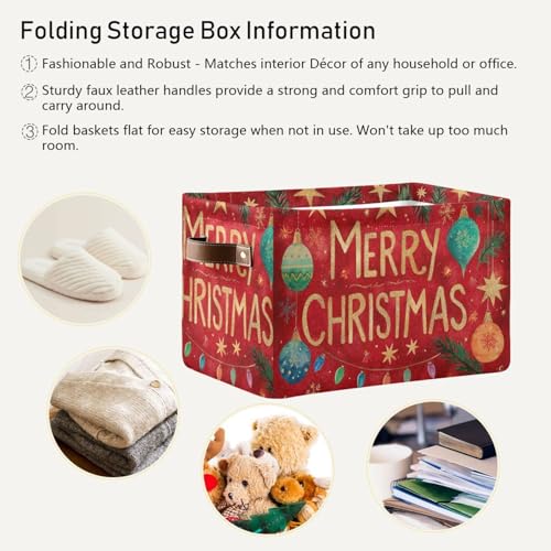 Image of Aslsiy Storage Basket Christmas Festive Balls Leaves (2) Nursery Bins Baby Box Canvas Clothes Shelf Basket Laundry Hampers 2 Pcs