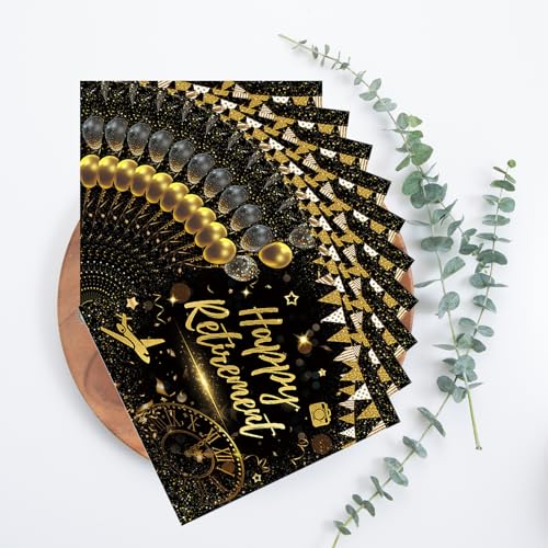 GlamRays 20 Stück Schwarz-Gold-Servietten für Partys, Feiern und den Ruhestand