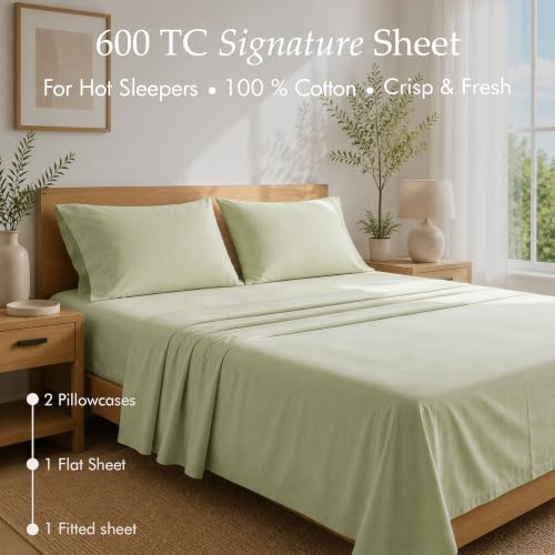 Image of Threadmill 600 Thread Count Cotton Full Sheet Set, Sateen, Sage Green