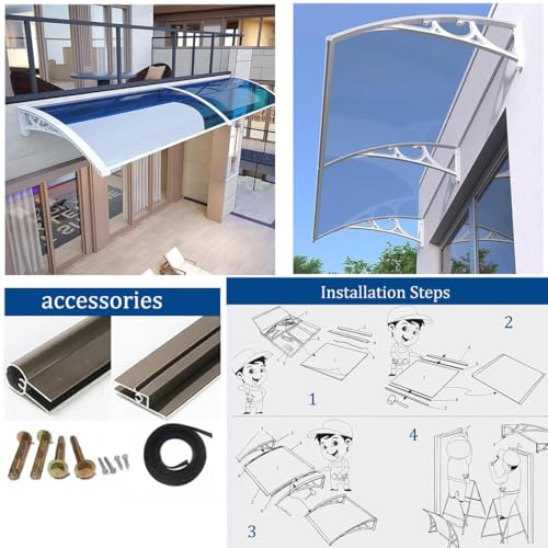 Auvent de porte en polycarbonate avec installation facile abri extérieur 70x100 - 7