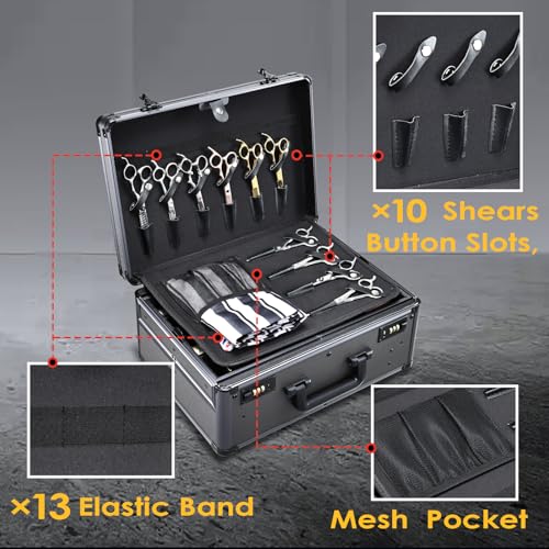 Image of Yueieoun Barber Case with Clippers Sliding Tray, Profesional Barbers Briefcase Tool Case, Travel Barber Cases for Clippers and Supplies, Hair Scissors Trimmer Organizer, Salon Grooming Hard Suitcase