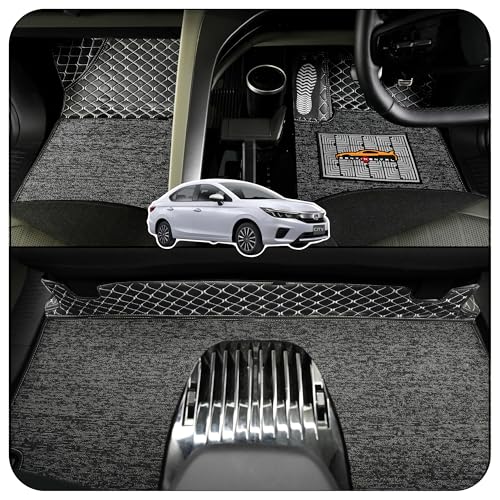 Image of CONTINENTAL [Butterfly 7D Honda City Car Mats] Luxury 7D Car Floor Mats for Honda City (2020-2026) || Scratchproof & Waterproof Honda City Car Mats || Color - Black & Silver