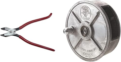 Klein Tools D201-7CSTA Linesman Alicates, cortadores laterales con acción de resorte y carrete de alambre de amarre 27400, aluminio ligero, para