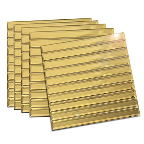 Soulscrafts Rectangle 12 x 12 Inch Mirror Glass Subway Tile with Beveled Edge for Kitchen Backsplash/Bathroom Wall Pool Tiles Pack of 5 Gold (5 sq.ft.)