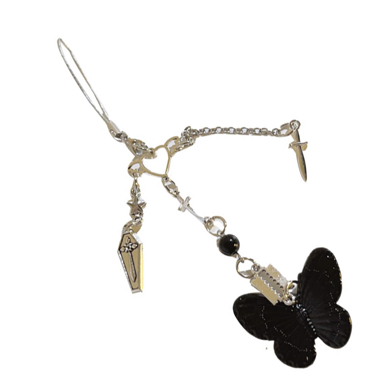 EPIPHQNY Key Chain,Sweet Bowknot Bead Phone CharmCar Key Hangings Pendants Fashion Bag Decoration Lanyard Purse Accessory