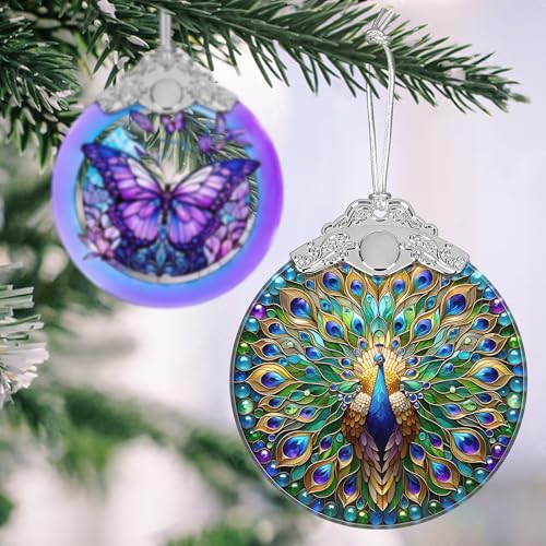 Paon décoration de Noël vitrail suspendre idée cadeau
