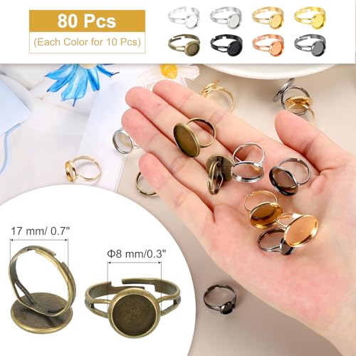 Bandeja de bisel plano para hacer joyas con base de anillo de metal de 8mm 3