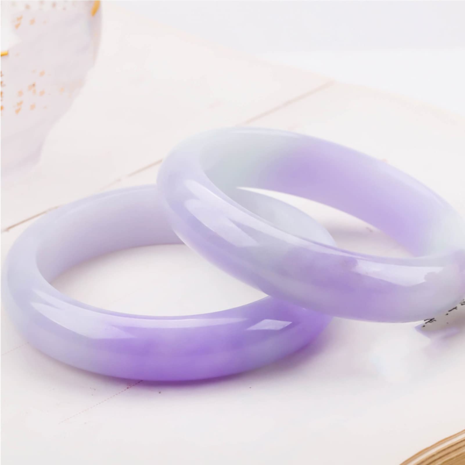 Set da 2 Pezzi Bracciale con Smeraldo Viola per Giovani Donne Regalo Bracciale in Giada Viola Galleggiante con Giada birmana con Scatola di Certificato (Colore: Viola, Dimensioni: 56mm)