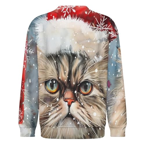 Mens Crewneck Sweater Christmas Persian Cat Snowflakes Crew Neck Sweater for Men Casual Party Holiday Pullover4