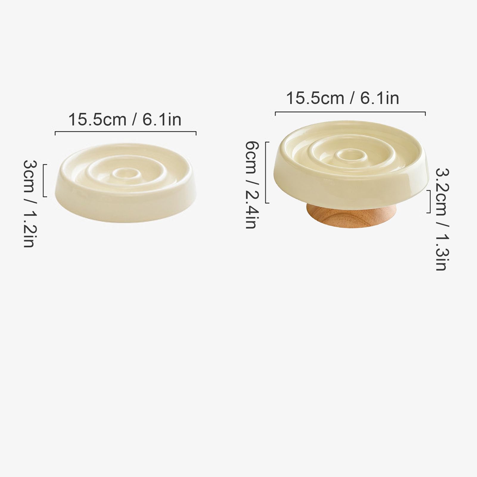 Ciotola per Gatti in Ceramica con Alimentazione Lenta con Base in Legno Rialzata, Mangiatoia Lenta Antiscivolo per Gatti per Prevenire Gonfiore e Soffocamento (Beige chiaro)