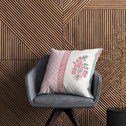 Image of BLOCKS OF INDIA Hand Block Printed Cotton 250 TC Linen Cushion Cover (16 X 16 Inches) (Color 3),Multicolor