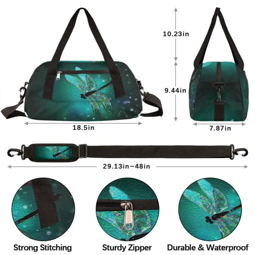 Glass Dragonfly Green Kids Duffel Bag for Girls Boys Teens, Dragonfly Oil Painting Dance Bag Overnight Small Duffel Bag Carry On Weekend Sports Gym Travel Bag for School Practice Gymnastics Ballet3