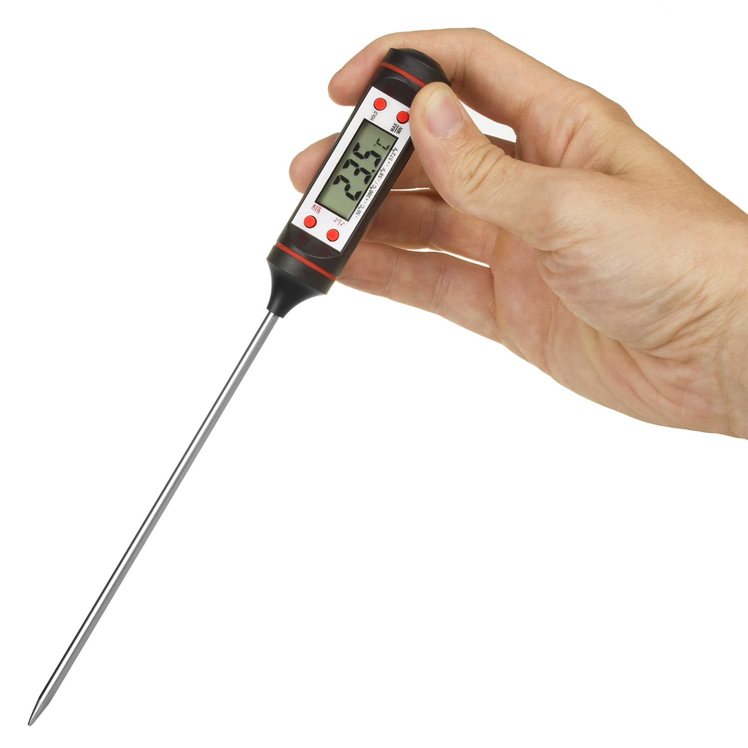 Termometro Sonda per Alimenti 15 cm -50°C a +300°C Display LCD Alta Precisione +/-1°C/°F per Forno Carne Arrostire Vino Caffè