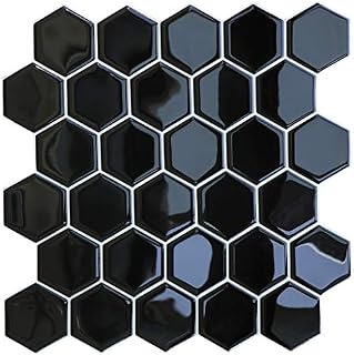 HyFanStr Peel and Stick Wall Tiles Backsplash for Kitchen, Self Adhesive 3D Tile Stickers for Bathroom, Black Subway Stick On Tiles Splashback (Pack of 4)