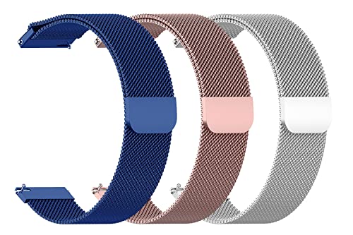Image of AONES 20mm Pack of 3 Magnetic Loop Watch Strap Compatible for Compaq Q Watch Balance Metal Chain SmartWatch Band