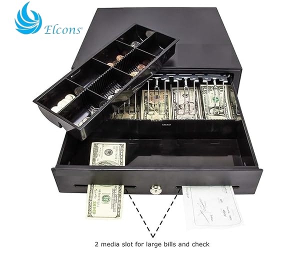 Image of ELCONS ELECTRONIC CASH DRAWER Cash Box | Manual Metal Cash Drawer Register for Point of Sale (POS) System with Coin Tray | Automatic Open Drawer Cash Box (13 Compartments)