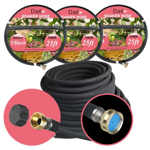 Da&eacute; Rubber 3 pack Soaker Hose, 5/8 inch, 25ft Garden Hose for Irrigation,Water-Saving up to...