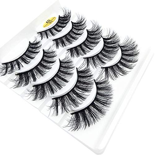 5 Pairs 6D Mink Hair False Eyelashes Wispy Fuller Thick Lashes Natural Long Lashes Handmade Eyelashes (4.0)
