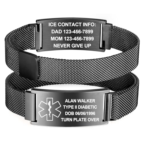 Personalized Medical Bracelet for Women - Free Engraving Customizable Medical ID Bracelets,Waterproof Stainless Steel Adjustable Customized Engraved Wristband,Emergency Medic Alert Bracelet for Men