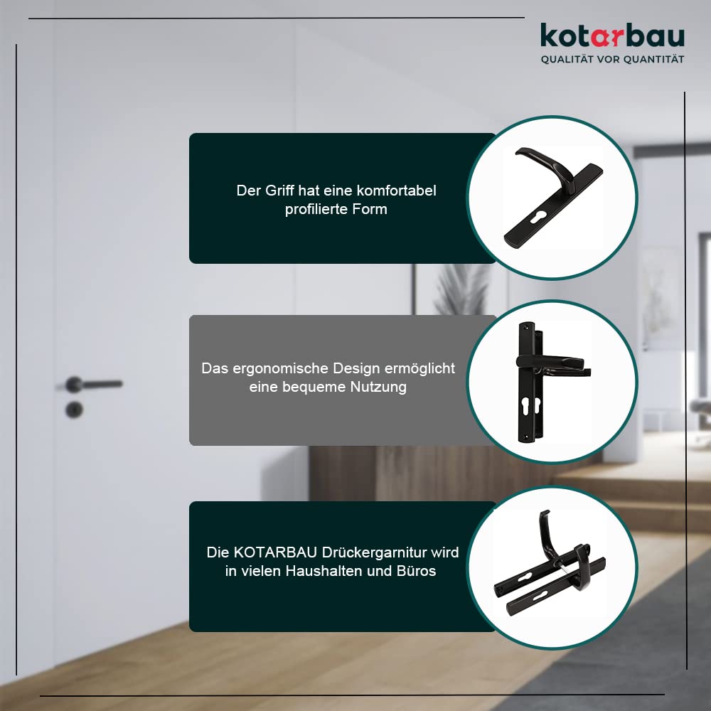 KOTARBAU® Drückerpaar 92 mm mit Langem Schild Schwarz für