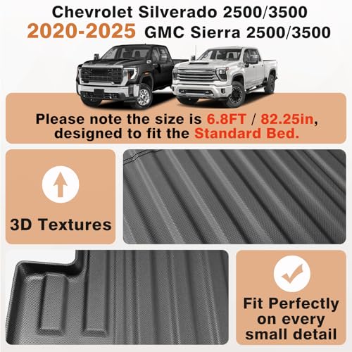 Image of TripleAliners Truck Mat Compatible with 2020-2026 Chevy Silverado /GMC Sierra 2500 3500HD 6.8FT Accessories, Truck Bed Mat Heavy Duty Custom Fit All Weather TPE Pickup Liner, Not for Factory 5th Wheel