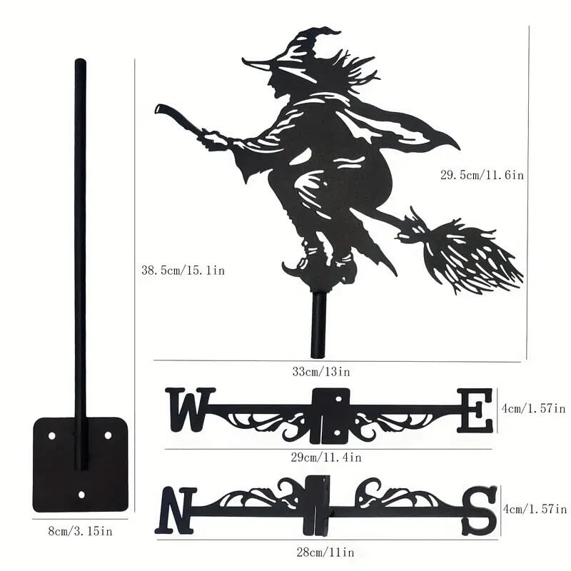 Witch Metal wiatrowskaz wiatrowskaz, ze stali nierdzewnej drążony wiatrowskaz z mocowaniem dachowym na dach na zewnątrz gospodarstwo podwórko ogród altana dekoracja