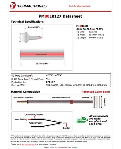 Image of Thermaltronics PM80LB127 Blade Tip 22.1 mm (0.87in) interchangeable for Metcal RCP-BL3