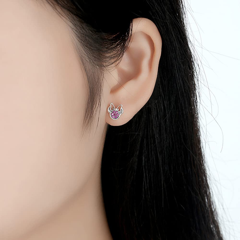 Ohrstecker aus 925er-Sterlingsilber mit funkelnder Schleife für Damen und Mädchen, süßer Tierschmuck