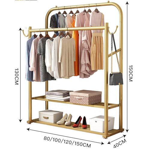 Wytrzymały, wolnostojący wieszak na ubrania z podwójnymi drążkami, przemysłowy wieszak garderobiany do stabilnej prezentacji i przechowywania ubrań, butik domowy i detaliczny