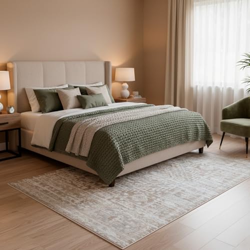 RUGURA Alfombra Vintage, Alfombra Salón, Habitación, Pasillo, Dormitorio, Pies Cama, 80x150 cm, Gris, Blanco, Beige, Marrón, Crema, Estilo Nórdico, Moderno, Mediterráneo, Boho, Oriental