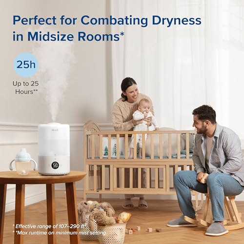 Image of LEVOIT Smart Cool Mist Top Fill Humidifiers for Bedroom with Sensor, Auto Humidity Setting, APP & Voice Control, Essential Oil Diffuser, Ultra Quiet Operation, Super Easy Top Fill, 3L, White