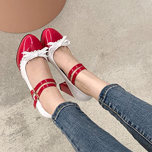 Image of MEOTINA Cute Bow Heels Mary Janes Shoes Women Dress Platform Strappy High Heels Kawaii Shoes