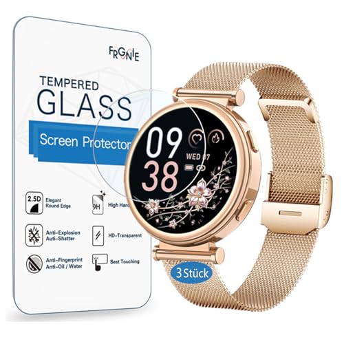 Frgnie Protector de pantalla compatible con reloj inteligente Sanorum para mujer de 1,27 pulgadas (3 unidades) Protector de pantalla de vidrio templado compatible con reloj inteligente Fitnynxos I109