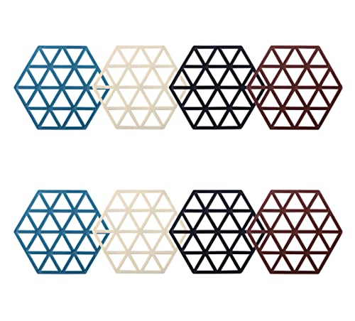 Set of 8 Silicone Trivet Mats and Hot Pads, Trivets for Hot Dishes, Hot Pads Pot Holders, Non-Slip Silicone Mats for Kitchen Dining Table Supplies (Triangle)