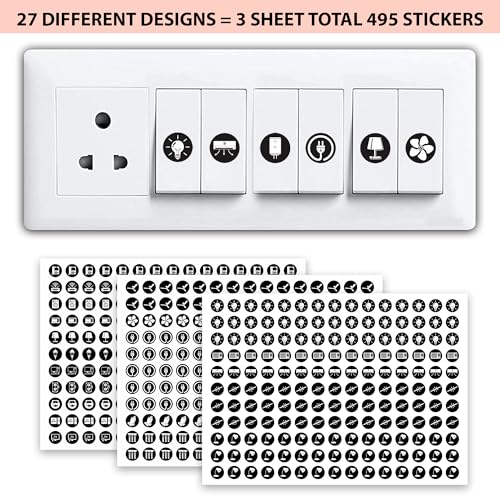Image of Trueflair Stickers for Switch Board for Home Wall Switches, Contain All Common Switch Stickers (Black and White - 2)