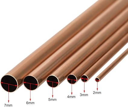 uxcell Copper Tube, 2mm 3mm 4mm 5mm 6mm 7mm OD x 0.2mm Wall Thickness 300mm Length Seamless Round Pipe Tubing, Pack of 6