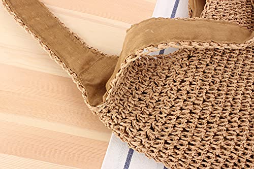 Image of Naimo Women Straw Beach Shoulder Bag Woven Tote Handbag Large Handmade Weaving Summer Casual Hobo Bag