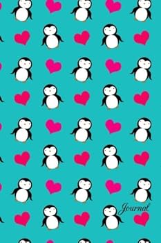 Paperback Journal: Turquoise hearts penguins notebook Book
