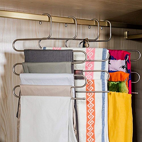 DOIOWN S-Type Stainless Steel Clothes Pants Hangers Closet Storage Organizer for Pants Jeans Scarf Hanging (14.17 x 14.96ins, Set of 3) (3-Pieces)