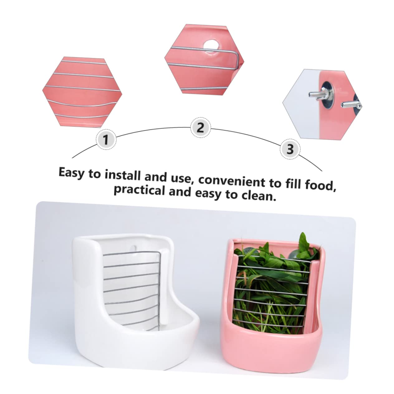 Beaupretty 1pièce Râtelier à Foin Et Bol Alimentaire pour Rongeurs Accessoire Pratique pour Lapins Et Chinchillas Céramique Anti-Renversement Facile à Nettoyer Rose